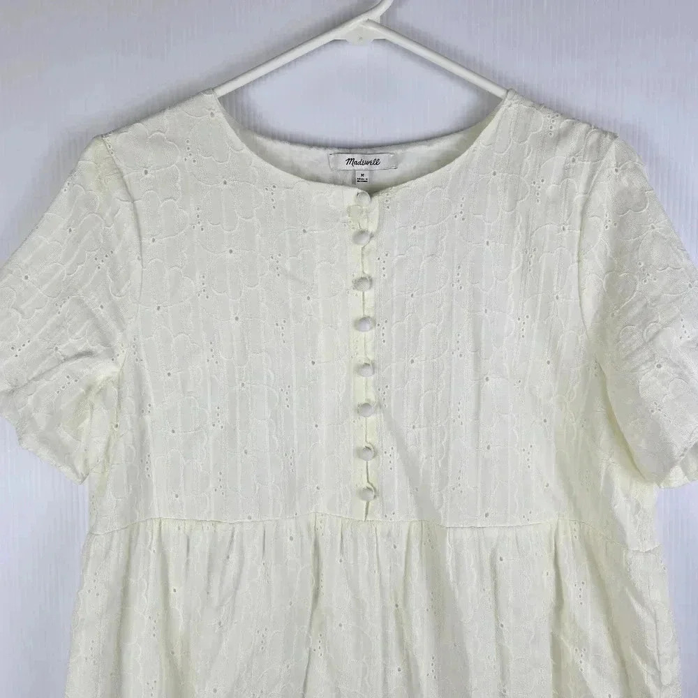 NWOT Madewell Women’s Cream Eyelet Preppy Above Knee Mini Dress Size M - Picture 5 of 10